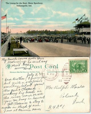1913 Vintage Postcard Indianapolis Motor Speedway Indy 500 Mile Race Lineup