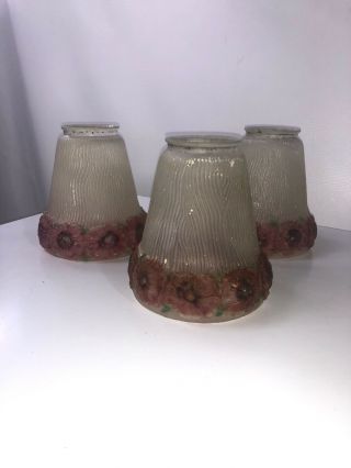 Three Antique Glass Reverse Painted Pendant Chandelier Lamp Shades 2 1/4 3