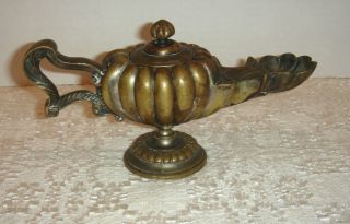 Heavy Vintage Aladdin Genie Brass Metal Oil Incense Lamp Burner Unique
