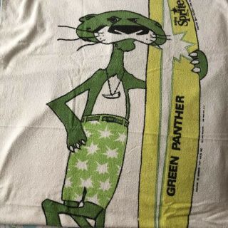 Vintage Beach Towel Sprite Green Panther Surfer 1960s 1970s Advertising Soda