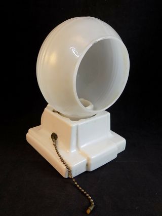 Vintage Light Fixture 40 - 50s White Ceramic & White Glass Globe W/ 1 Receptacle