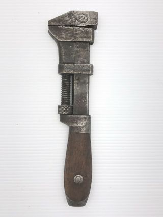 Old Antique Vintage Bemis & Call 8 1/2 " Wooden Handle Adjustable Monkey Wrench
