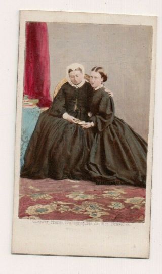 Vintage Cdv Queen Victoria Of Great Britain And Princess Alice Of Hesse Tinted