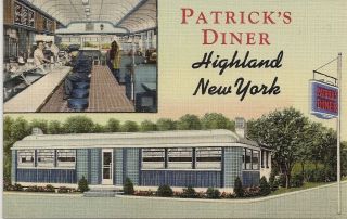 York Restaurant Postcard 1940s Highland Ny Patricks Diner Soda Fountain