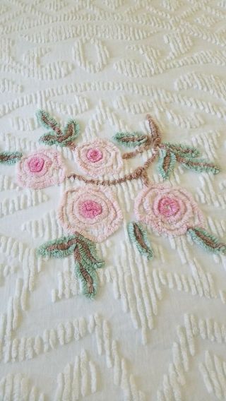 Vtg Pretty Pink Flowers Vintage Chenille Bedspread Full Cutter Piece?