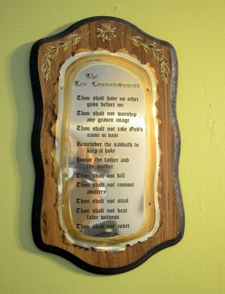 Vintage Homco Home Interiors Ten Commandments Picture Wall Plaque Wooden Brass