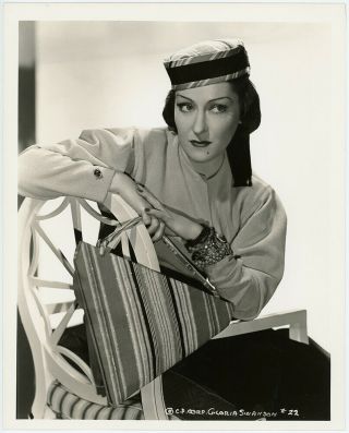 Gloria Swanson In Pillbox Hat Vintage 1937 Hollywood Regency Fashion Photograph