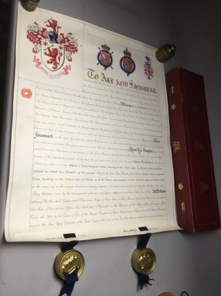 Fine Royal Grant Of Arms King George V 1914 Wax Seals & Case