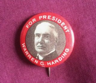 Celluloid For President Warren Harding Pinback Picture 5/8 " Button Red