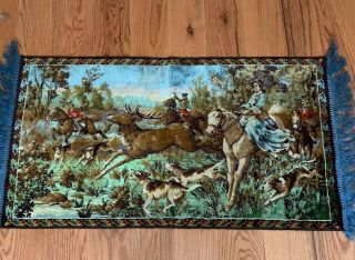 Large Vintage Tapestry Buck Deer Hunting Dogs Wall Hanging Italy 73” X 48”