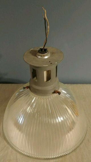 Vintage Holophane Industrial Light Fixture With Glass Shade