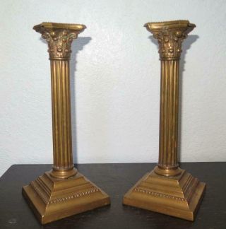 Rare Antique 1907 Gorham Bronze Corinthian Column Candlestick Holder Pair Q110