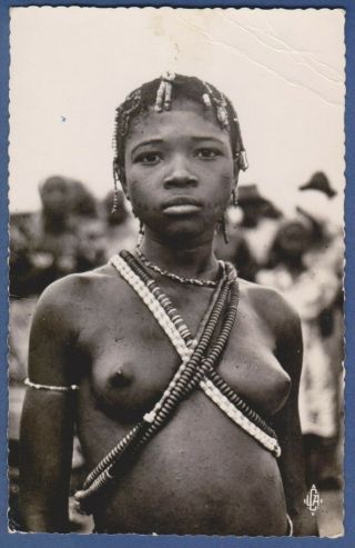Africa Black Nude Sango Dancer Woman Ethnic C1950s Photo Art Postcard