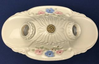 Neher Vintage Art Nouveau Deco Porcelier Porcelain Ceiling Light Brass Finial 3