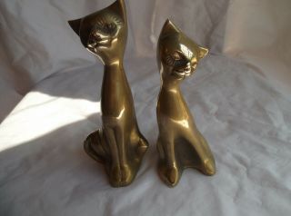 Vintage Pair Mid Century Solid Brass Siamese Cat Figurines,  Korea