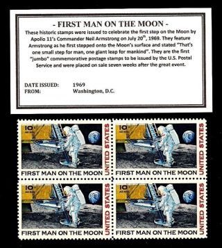 1969 Apollo 11 First Man On The Moon United States Postage Stamps Block 8s - C76