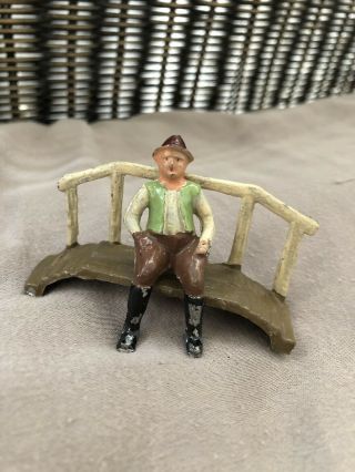 Antique Cast Iron Miniature Man Sitting On A Bench France