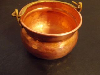 Vintage Hammered Solid Copper Pot With Brass Handle