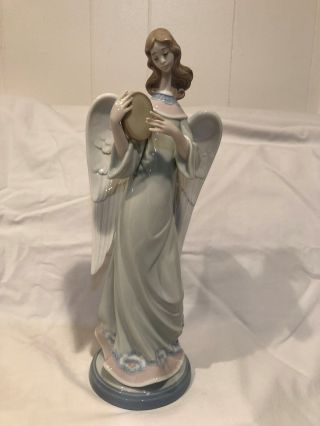 Lladro Retired Angel With Tambourine Candleholder Figurine