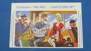 Risque Comic Postcard 1960s Nylons Stockings Garter Knickers Boobs Bus Conductor