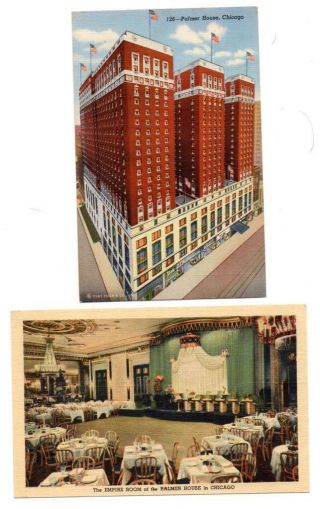 4324 Ill Chicago Palmer House Exterior & Empire Room C1947 Linen Postcards (2)