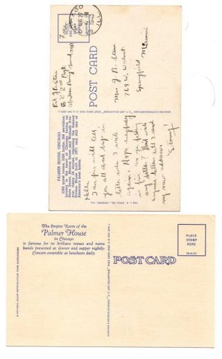 4324 ILL Chicago PALMER HOUSE Exterior & Empire Room c1947 LINEN Postcards (2) 2