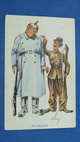 Ww1 Ellam Military Comic Postcard 1915 Charlie Chaplin Soldier My Prisoner
