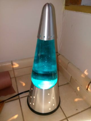 Vintage Cool Blue Lava Lite Glitter Motion Lamp Moon And Stars Base Wizard Cap