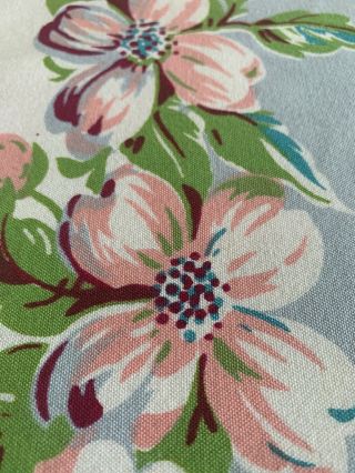 Vintage Cotton Print Tablecloth Floral Clematis Flowers 40’s 50’s Hawaiian Miami