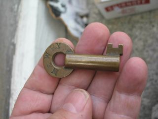 Rare Antique Vintage Brass Barrel Key Stamped N&wry By Slaymaker