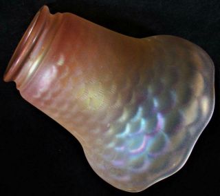 Signed Nuart Marigold Aurora Borealis Glass Pendant Lamp Shade Reverse Fishscale