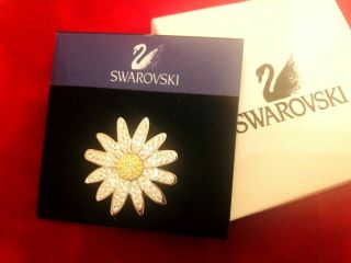 Swarovski Swan Signed Crystal Daisy Flower Pin Floral Brooch Box $65