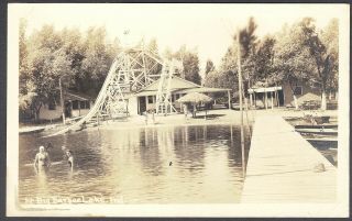 Rppc,  Big Barbee Lake,  Boat Dock,  Water Slide,  In,  Sept 7,  1937,  Coca Cola Sign