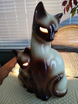 Vintage Mid Century Kron Ceramic Siamese Cat Kitten T.  V.  Lamp In Order