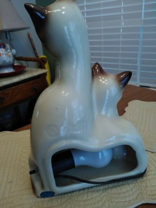 Vintage Mid Century Kron Ceramic Siamese Cat Kitten T.  V.  Lamp In Order 3