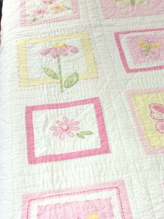 POTTERY BARN KIDS HAND CRAFTED APPLIQUE FLOWERS PATCHWORK QUILT 88 