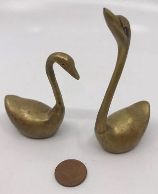 Vintage Brass Swan Set 2 Geese Bird Pair Mid Century Hollywood Regency