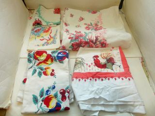 5 Vintage Printed Kitchen Tablecloths Floral Fruits Chicken Rooster