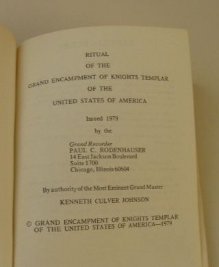 Ritual Of Knights Templars Of The Us 1979 Ceremonial Rites W/ Additions Masons