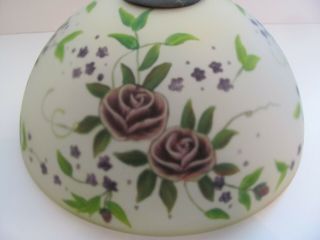 Reverse Painted Glass Lamp Shade 12 " Purple Floral On White Light Shade