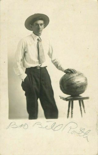C1910 Man Showing Off His Prize Watermelon Real Photo Postcard/rppc