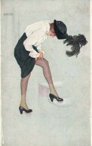 Vintage - Raphael Kirchner Art Postcard " Fixing Her Garder "