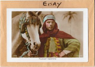 Early Photo Postcard Rudolph Valentino In Arab Dress With Horse Son Of The Sheik