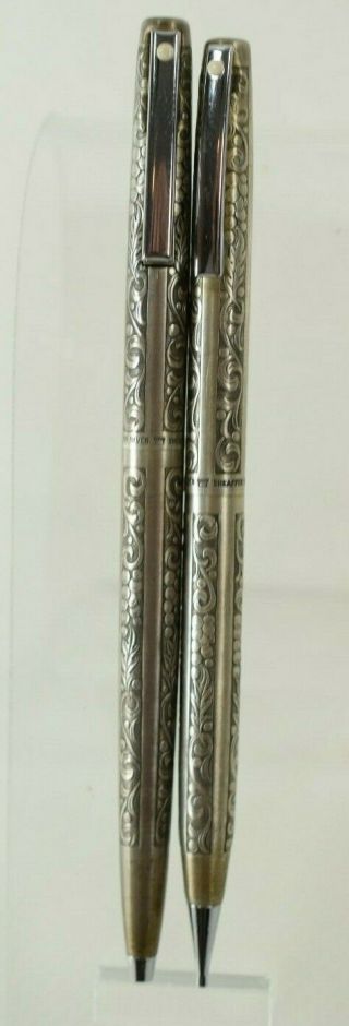 Vintage Sterling Silver Sheaffer Pen & Pencil Set - Grapes And Leaves White Dot