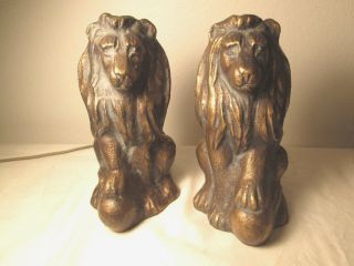 Lion Bookends,  Solid Cast Iron (pair Wt.  7 10 Oz. ) Vintage 1940 - 1950 