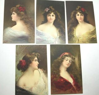 Vintage Postcard Tuck 5 Ladies By Artist " Asti " Series No.  6295 Unposted
