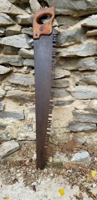 Vintage Warranted Superior Logging Saw With 41 " Perforated Lance Blade Crosscut