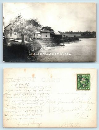 Ellsworth,  Oh - Very Scarce 1900s Lake Club House & 1c Hand Cancel Stamp - Rppc