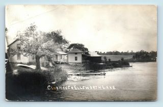 Ellsworth,  OH - VERY SCARCE 1900s LAKE CLUB HOUSE & 1c HAND CANCEL STAMP - RPPC 2