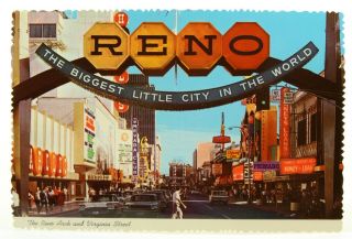 Reno Vintage Postcard,  Arch And Virginia Street,  1960 